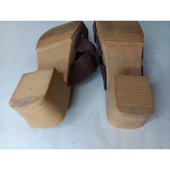 Vtg Romano Randi Sandals Clogs Women's 8 Brown Suede Leather Block Heel Italy - Picture 5 of 6